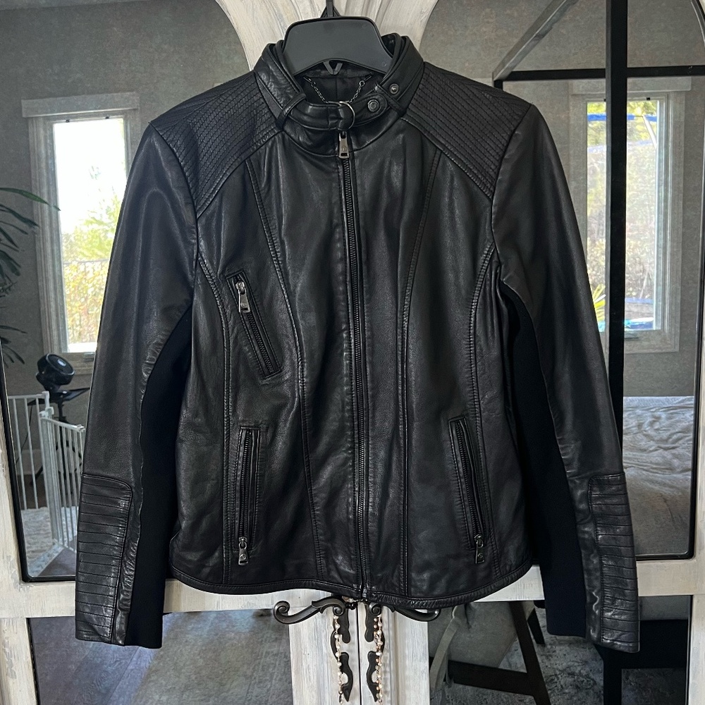 Women's Bernardo Black Leather Jacket, Sz L